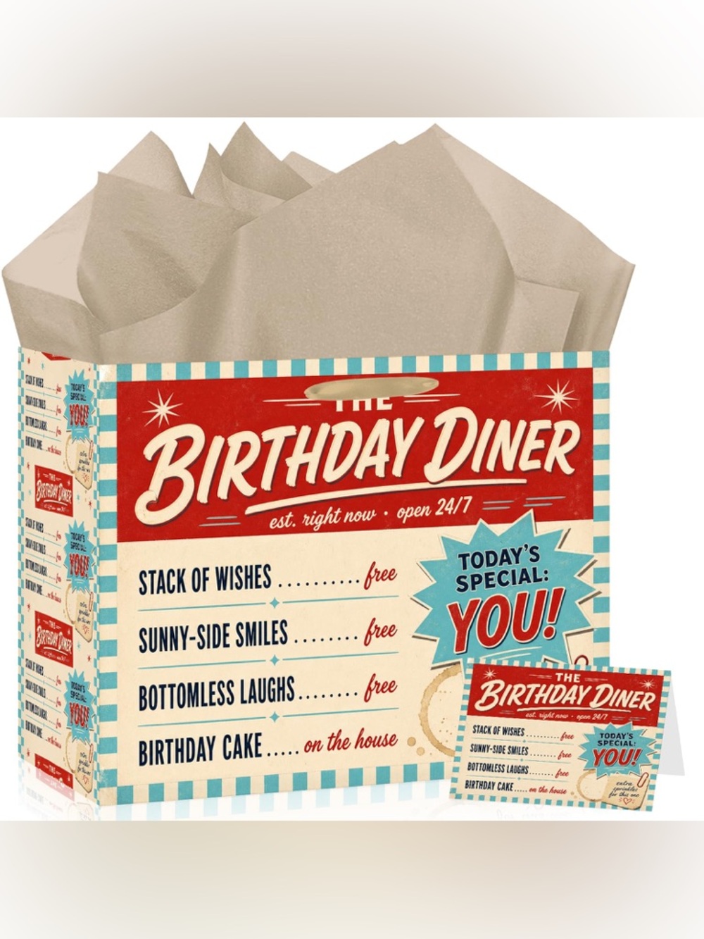 NWT Birthday Diner Gift Bag Set Retro 50s Diner Card & Tissue